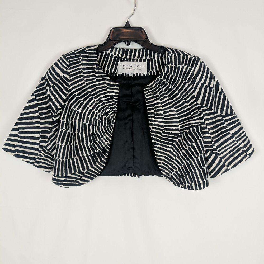 Trina Turk Black White Print Cotton Stretch Bolero